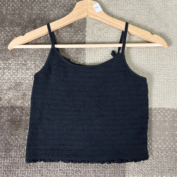 Brandy Melville Tops - Brandy Melville Black Smocked Spaghetti Strap Crop Tank Top Women One Size Small